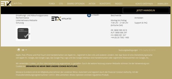 Screenshot Aufsicht Lizenz ETX Capital