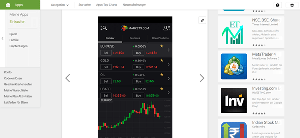 Die Markets.com App für Android