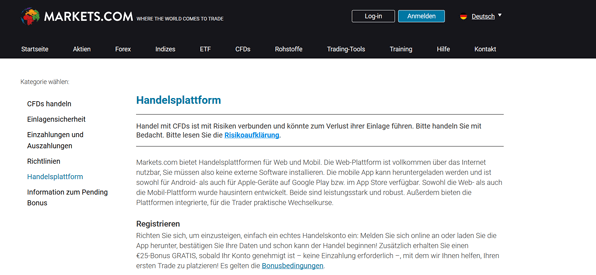 Informationen zur Handelsplattform von Markets.com