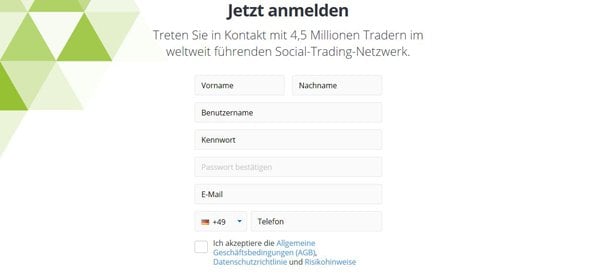 eToro Demokonto erst nach der Registrierung nutzbar