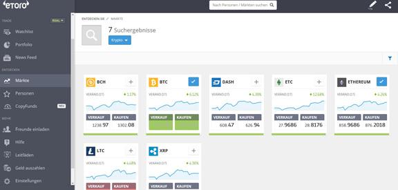 Überblick Altcoins CFD Broker eToro