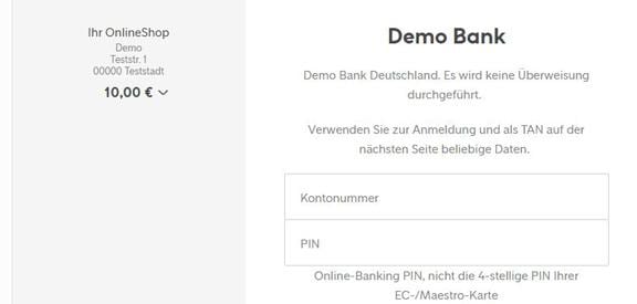 Sofortüberweisung Demo Version