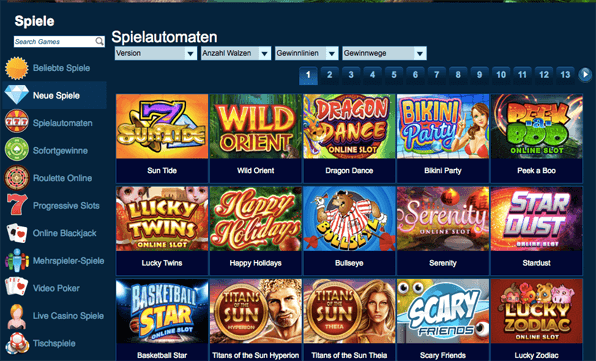 Spielauswahl Slotmaschinen im Casino