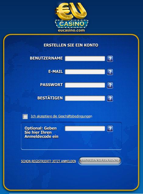 Unkomplizierte Registrierung im EU Casino