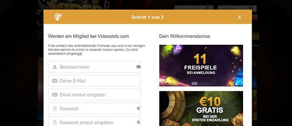 Videoslots Anmeldung