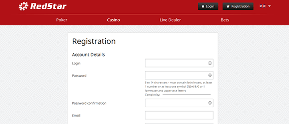Redstar Casino Registrierung