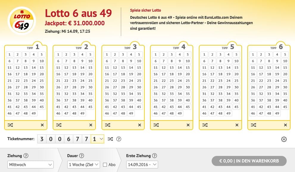 6 aus 49 Lottoschein bei EuroLotto