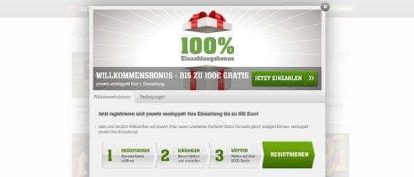 Neue Kunden erhalten einen 100% bis 100€ Wettbonus