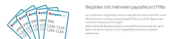 Paysafecard: Das Bezahlen mit mehreren Codes ist ebenfalls möglich.
