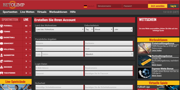 Betolimp Wette Sport Bonus Registrierung